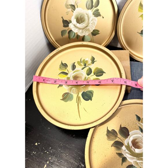 Gold Floral NASHCO Vintage Metal Tray Set Hand painted vintage New York - Picture 7 of 9